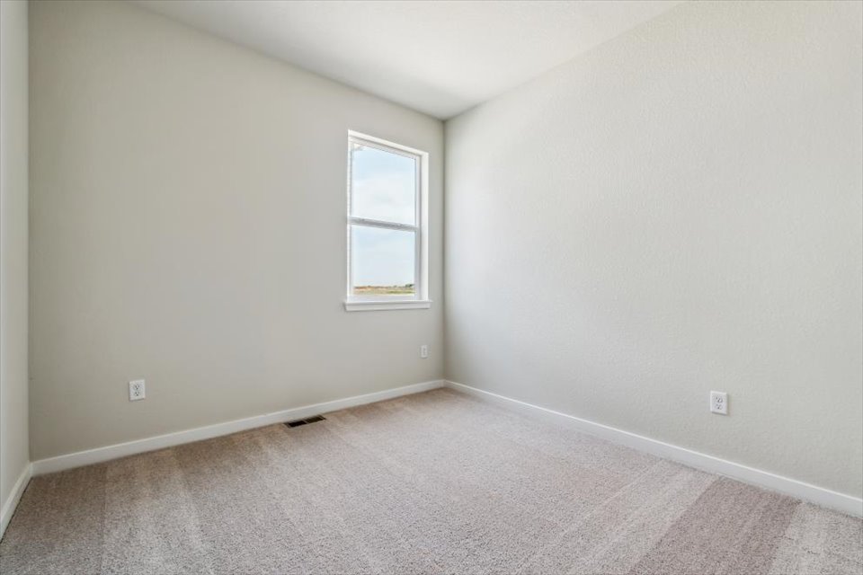 A room with a window and a carpet.