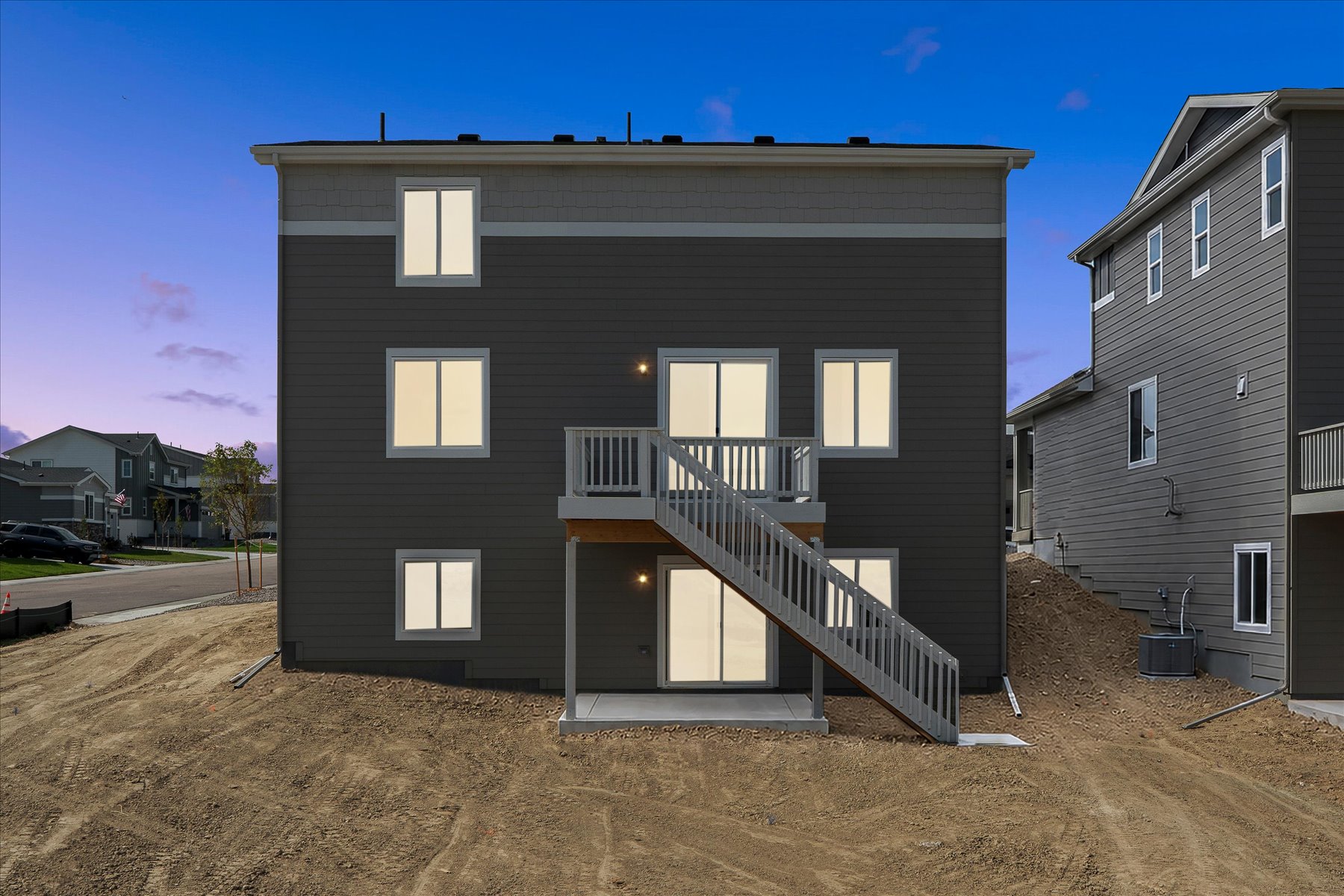A house with a staircase.