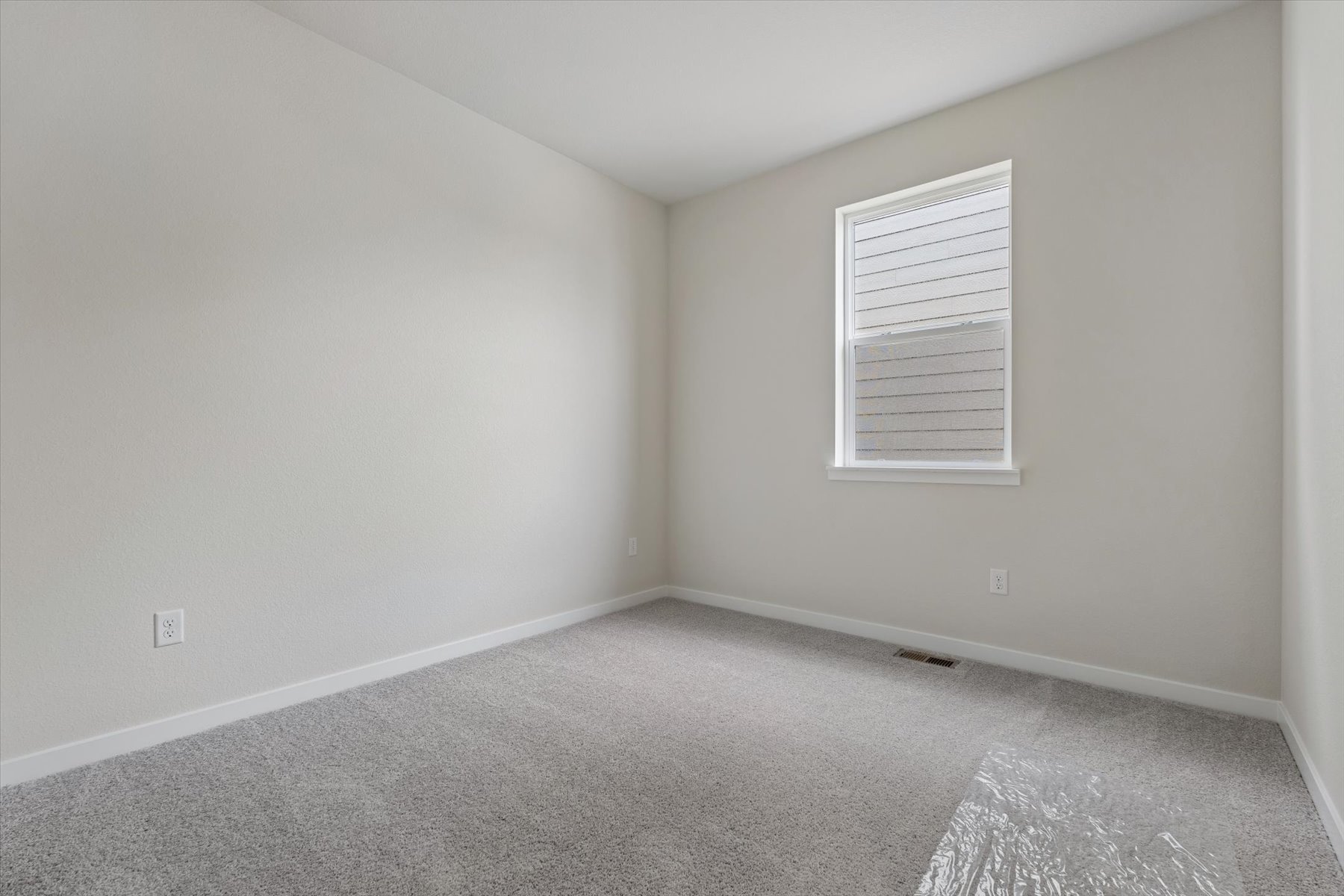 A room with a carpet and a window.