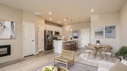 A kitchen and dining room.