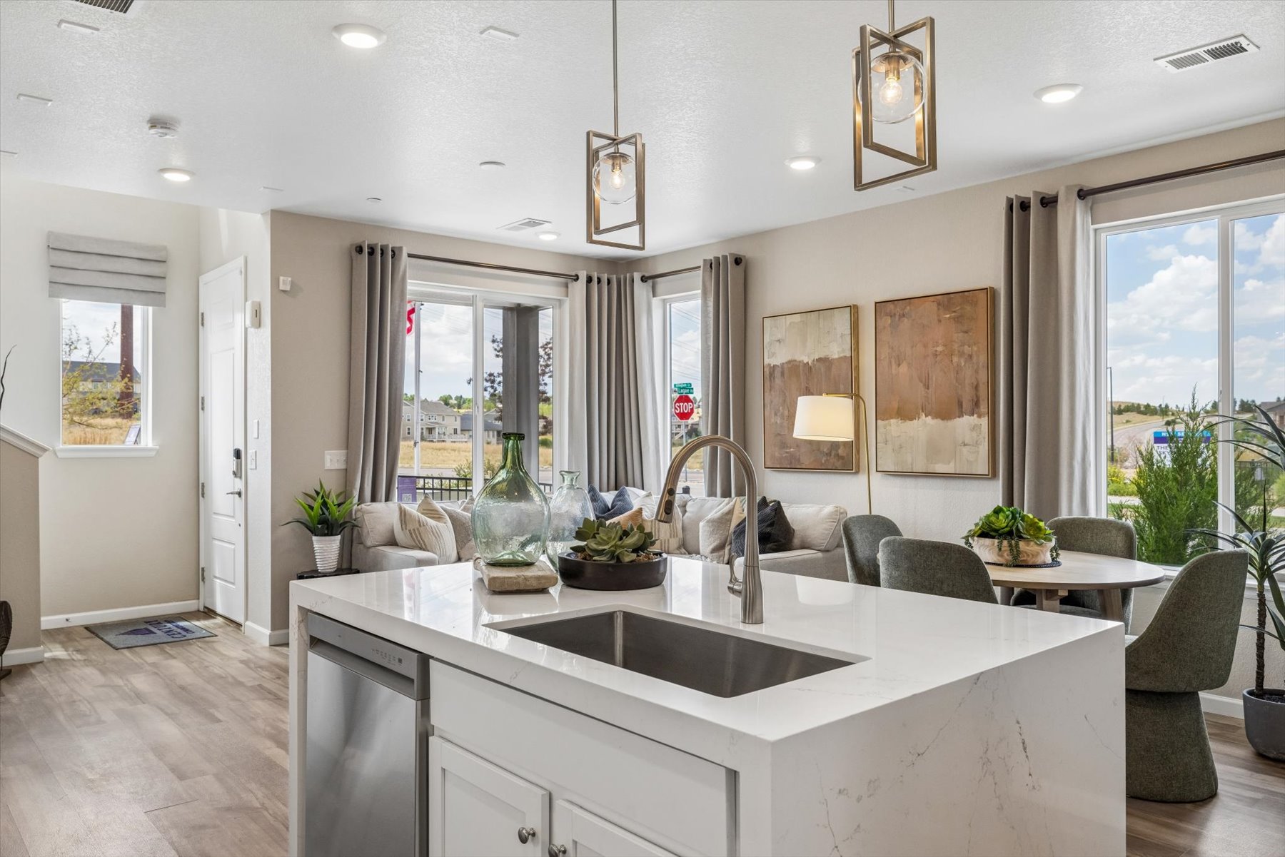 A kitchen with a large island.
