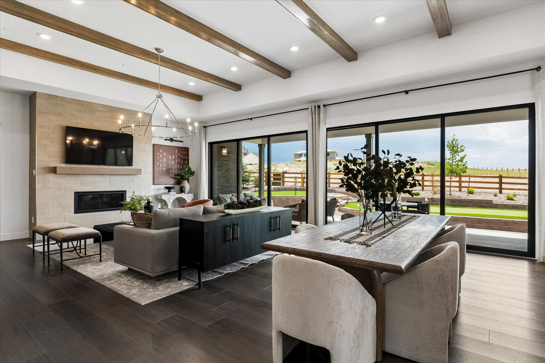 A living room with a large window.