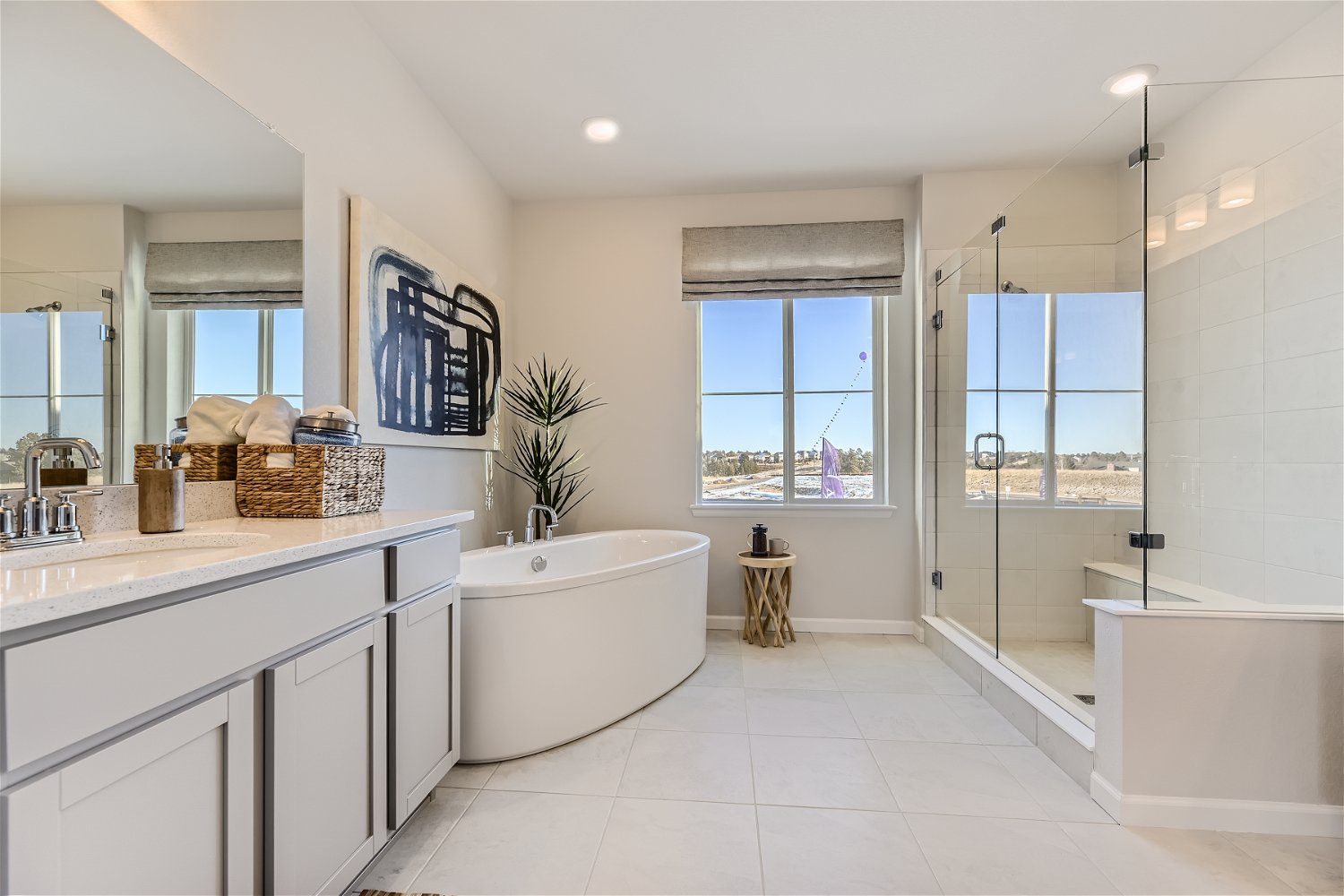 A bathroom with a tub and sink.