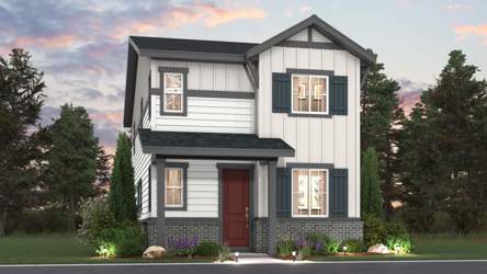 A house with trees around it.