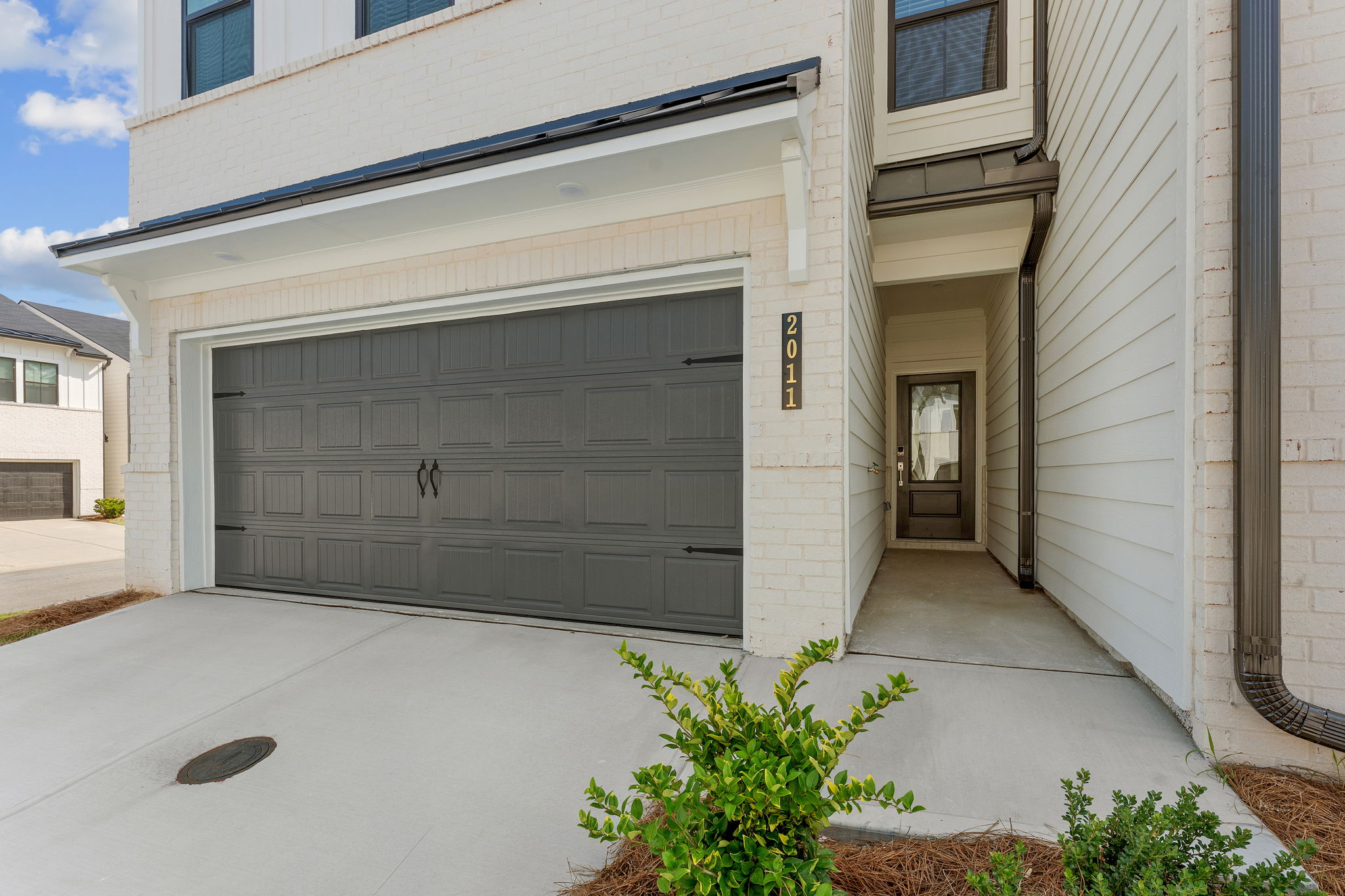 A garage door and garage.