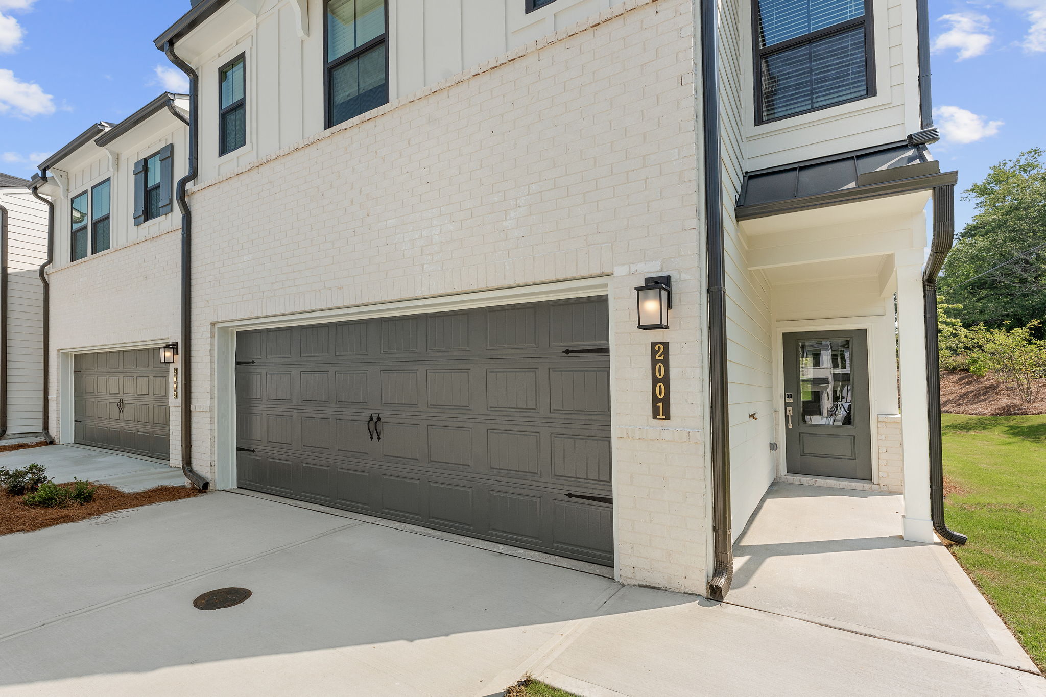A garage door on a house.