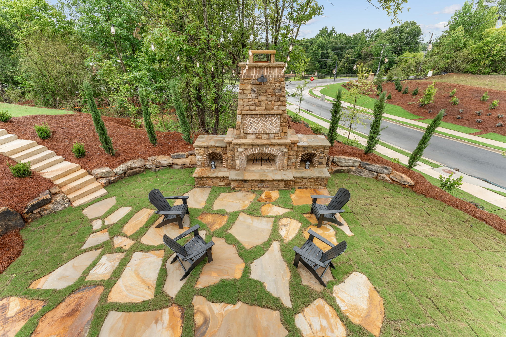 A stone structure in a park.