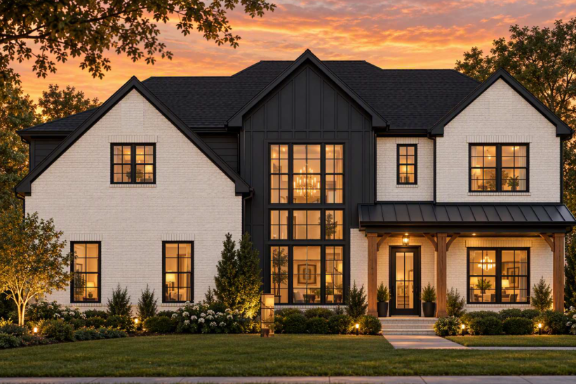 A house with a large front yard.