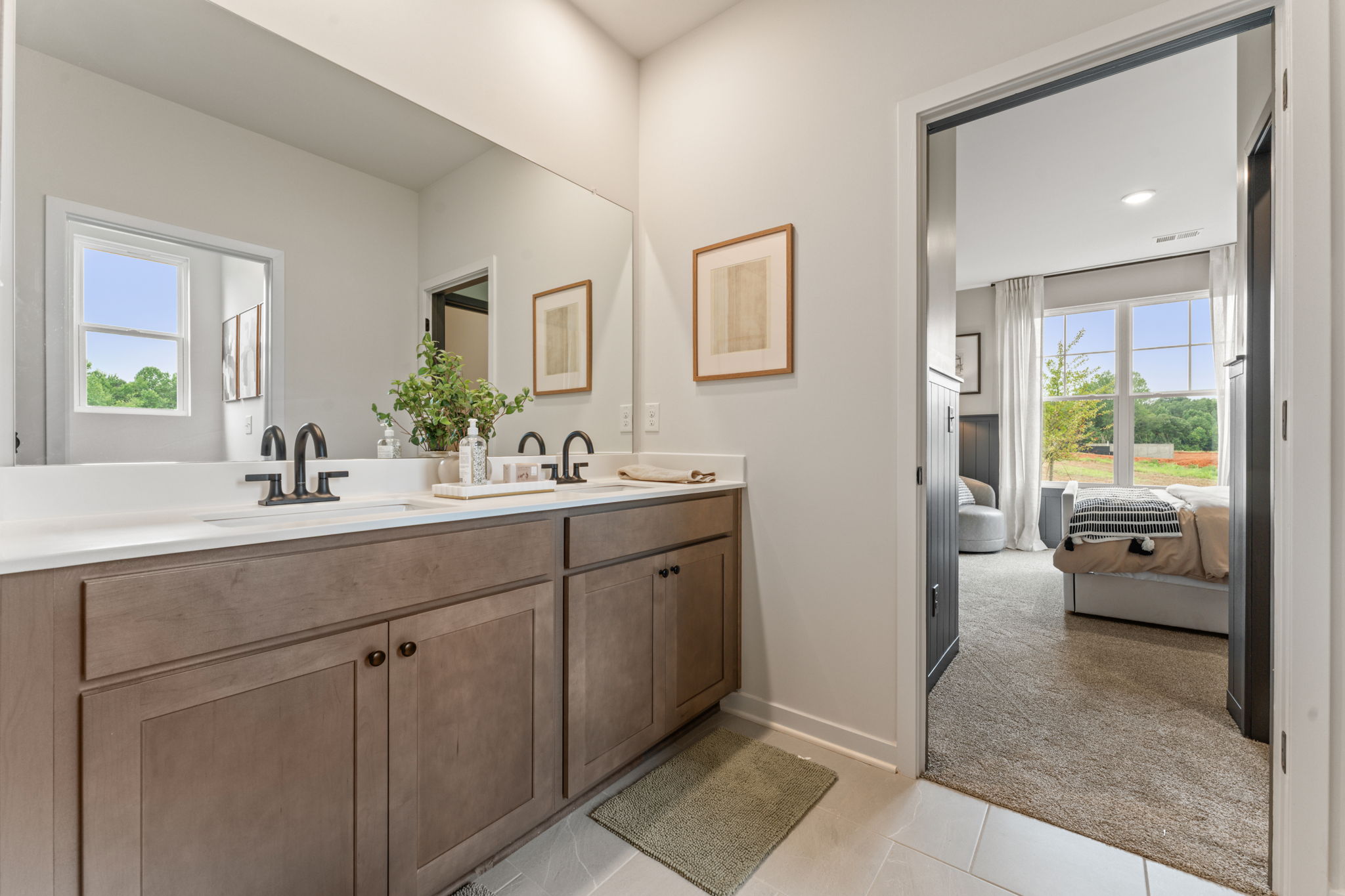 A bathroom with a large glass door.