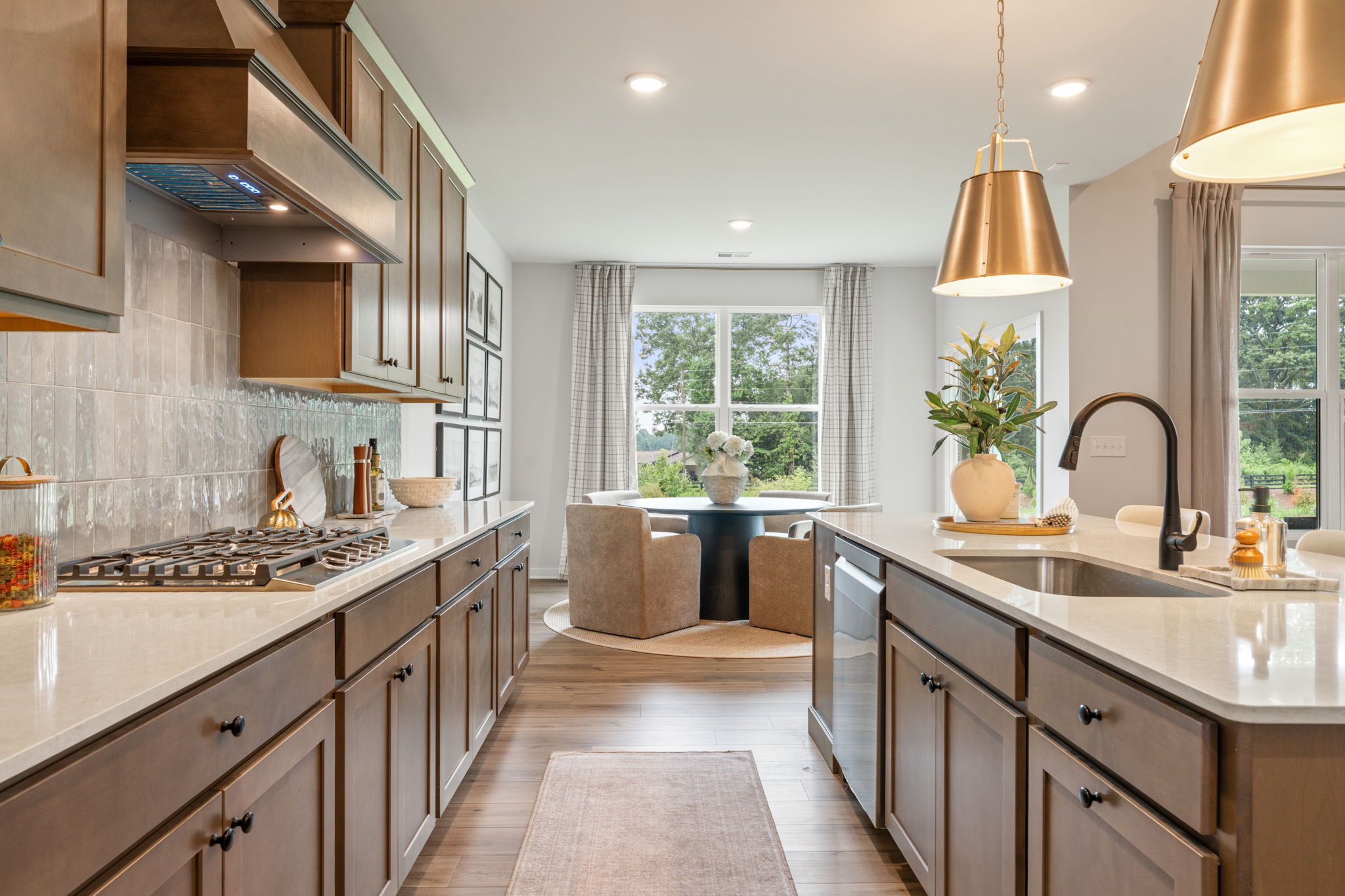 A kitchen with a large island.