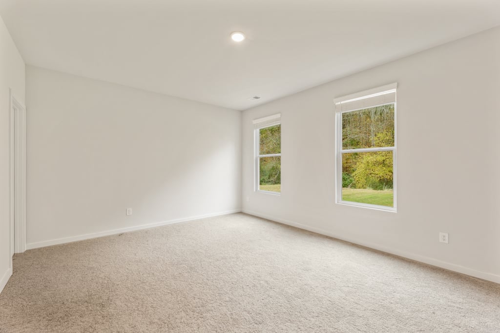 A room with windows and a carpet.