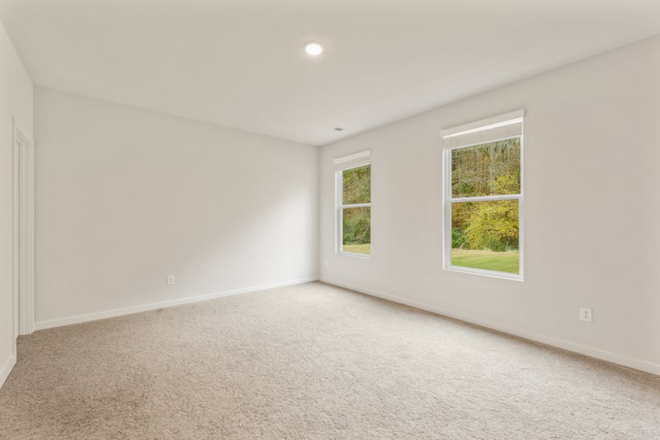 A room with windows and a carpet.