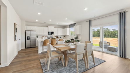 A kitchen and dining room.