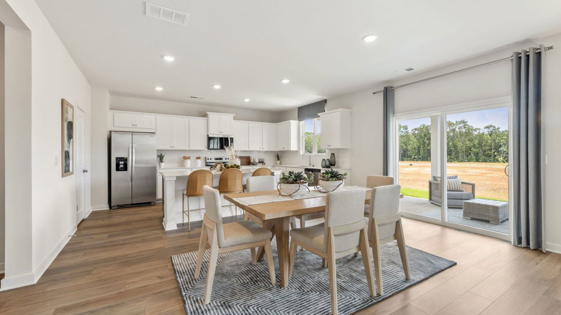 A kitchen and dining room.