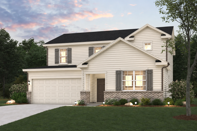 A house with a lawn in front.