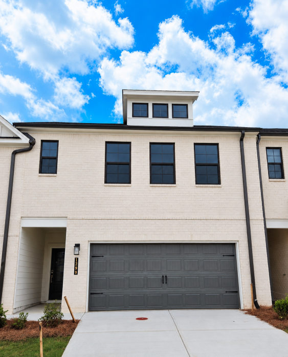 A building with a garage.