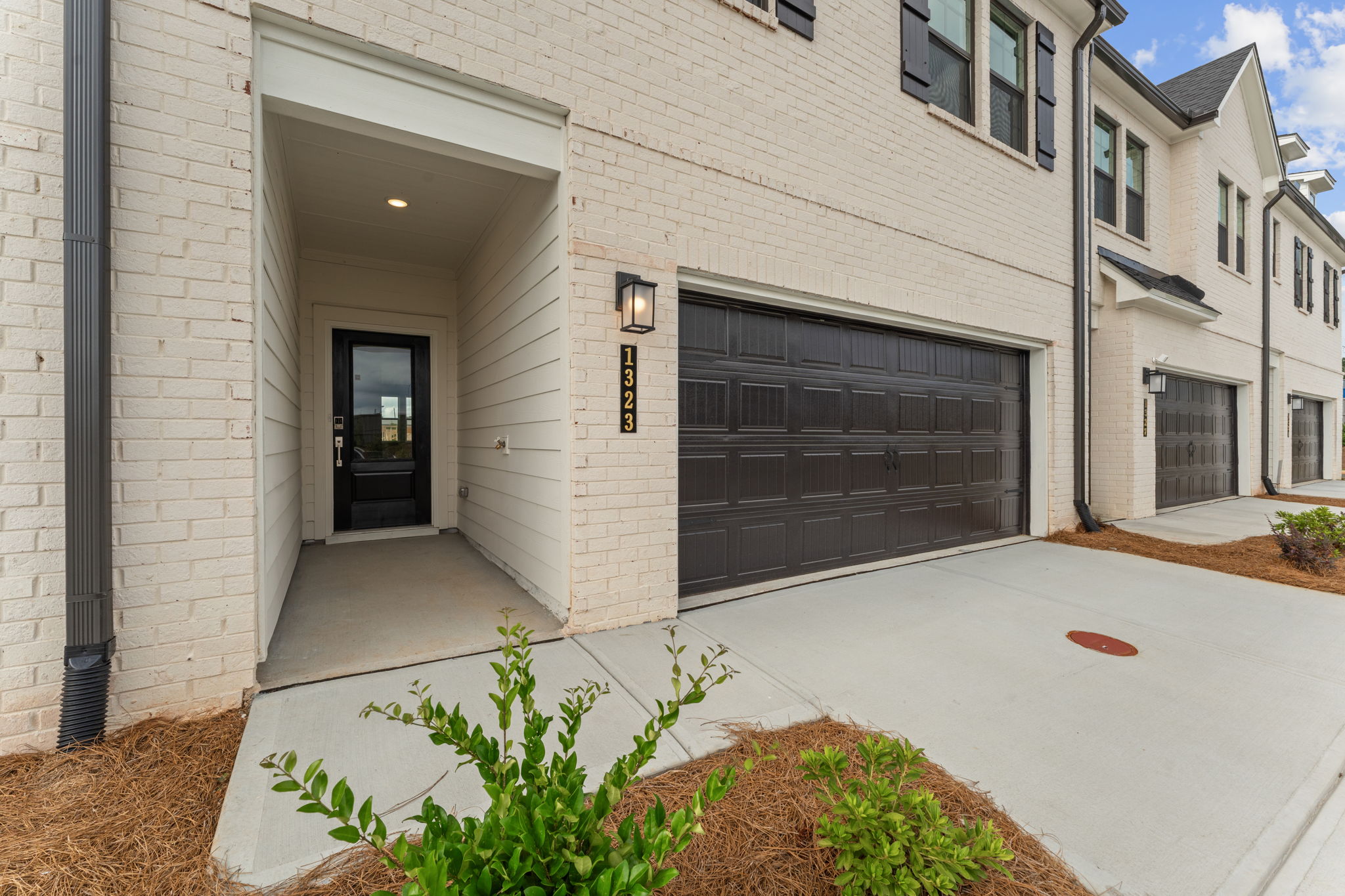 A building with a garage.