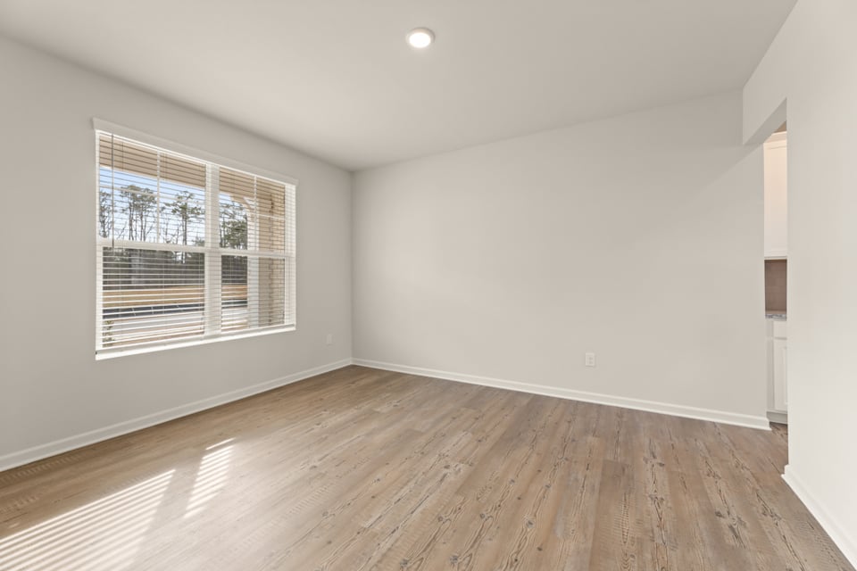 A room with a wood floor and a window.