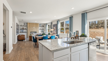 A kitchen with a large island.