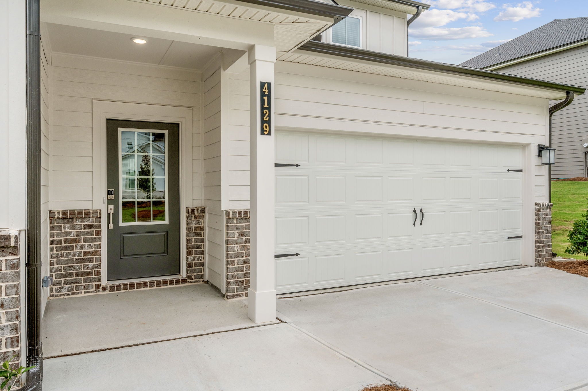 A garage door and garage.