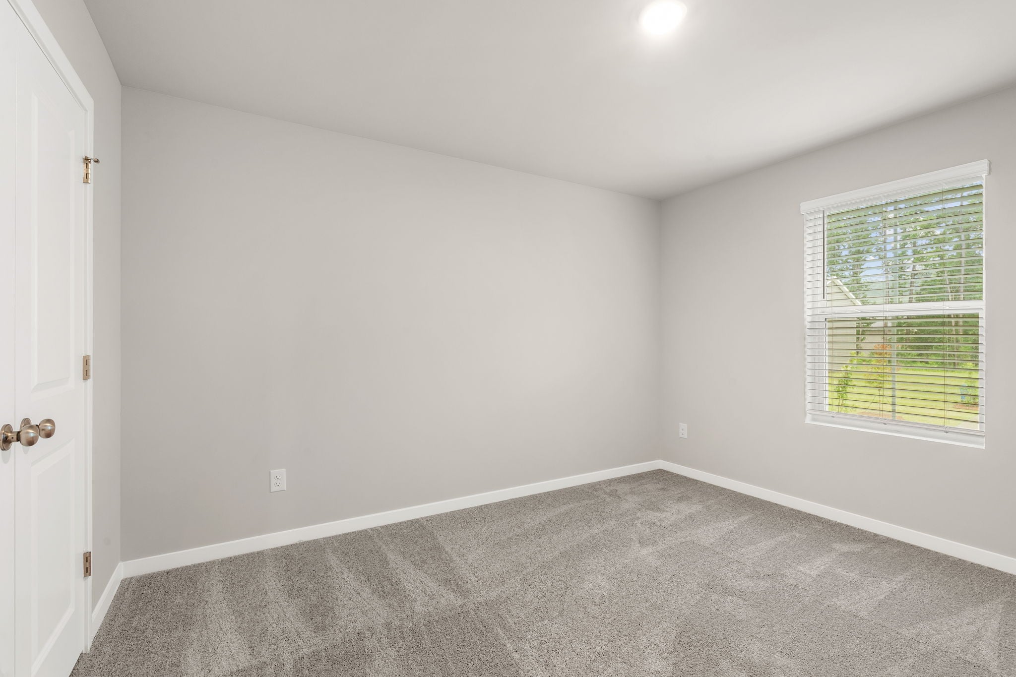 A room with a carpet and a window.