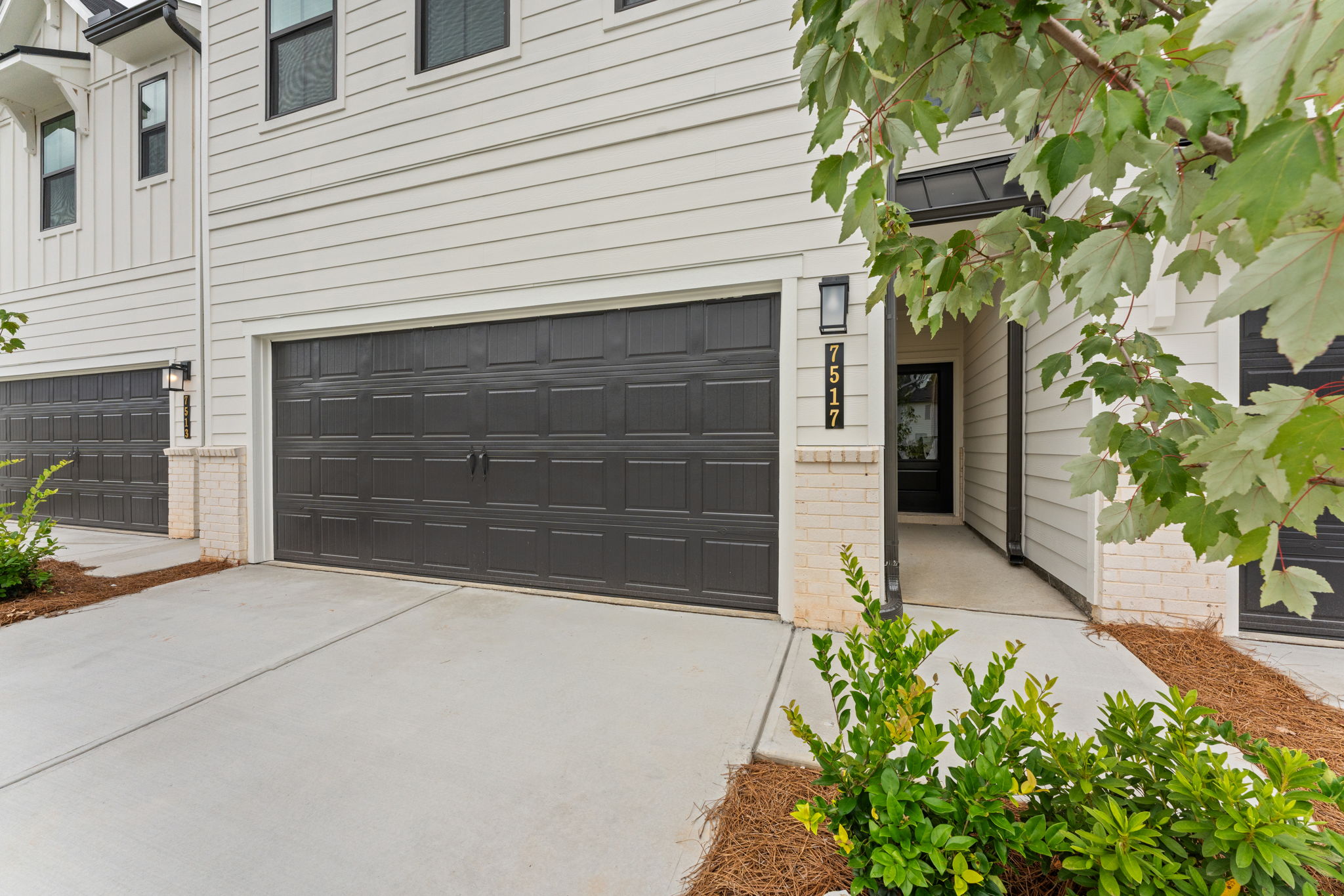 A garage door on a building.