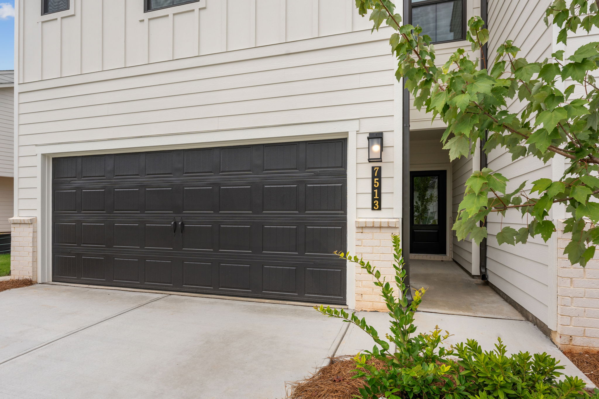 A garage door on a building.