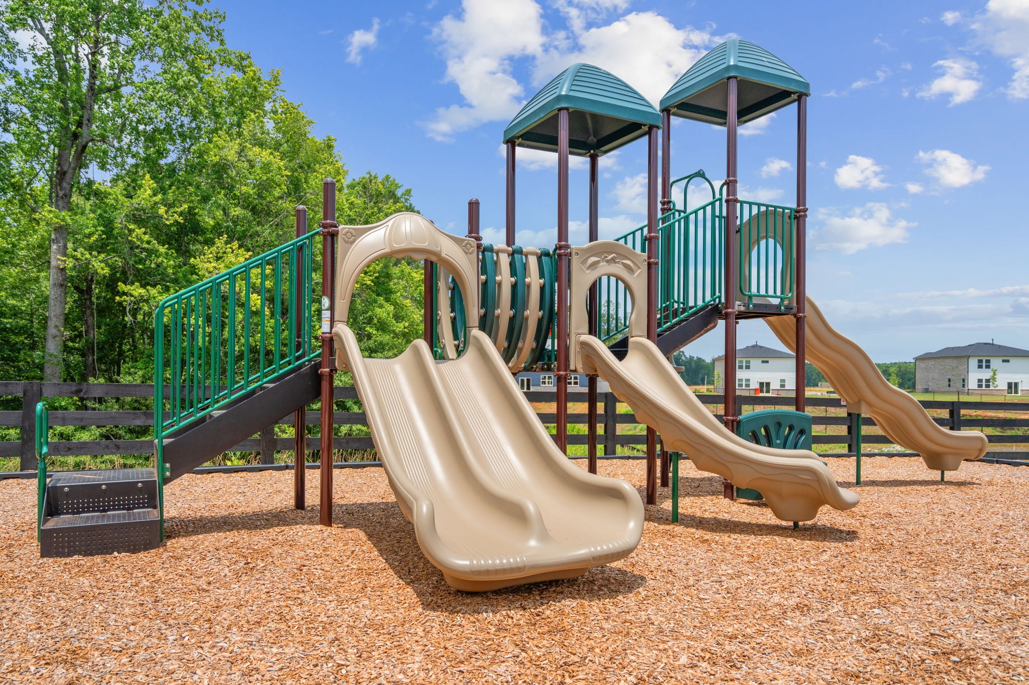 A playground with a slide.