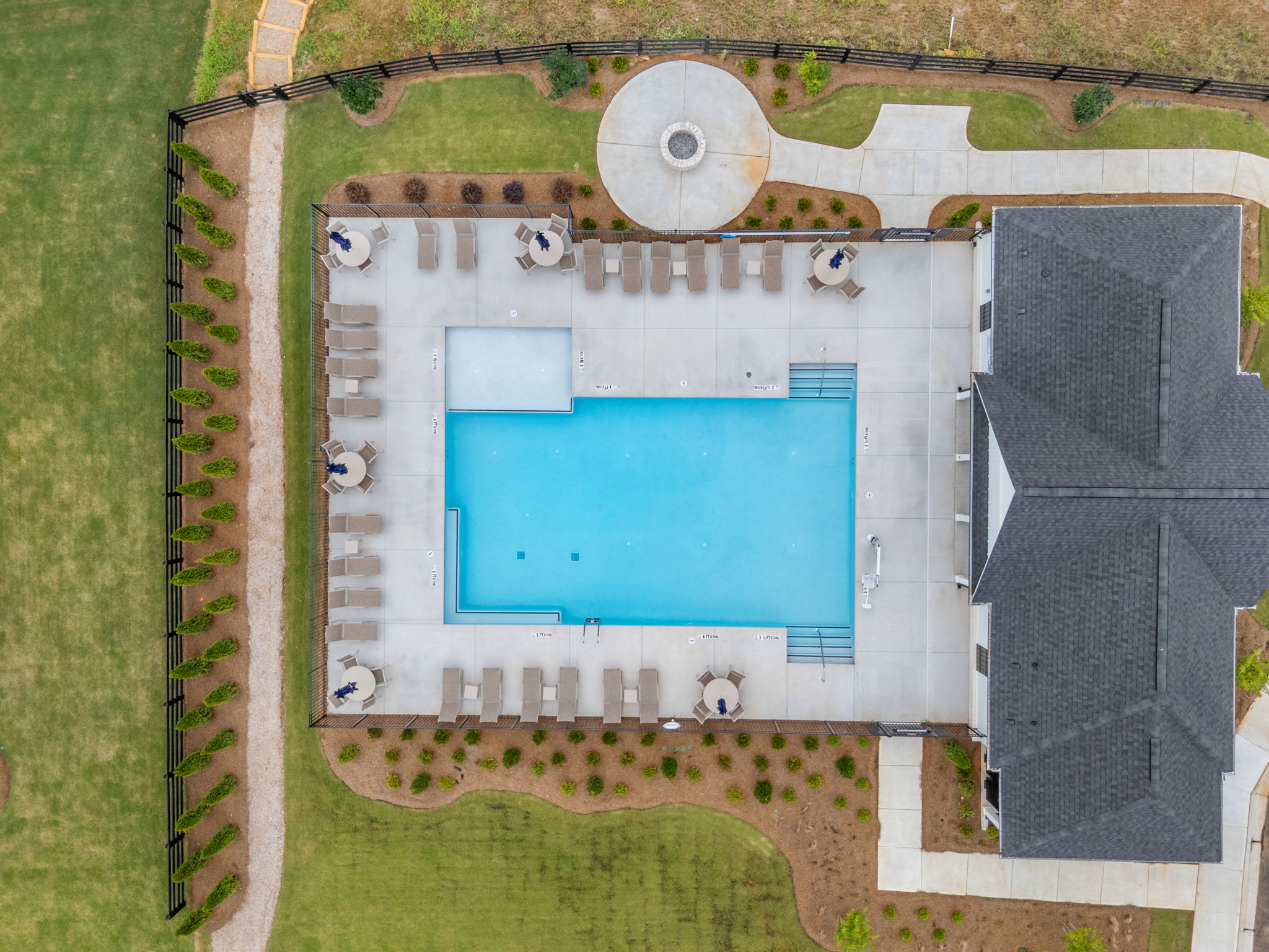 A pool in a backyard.