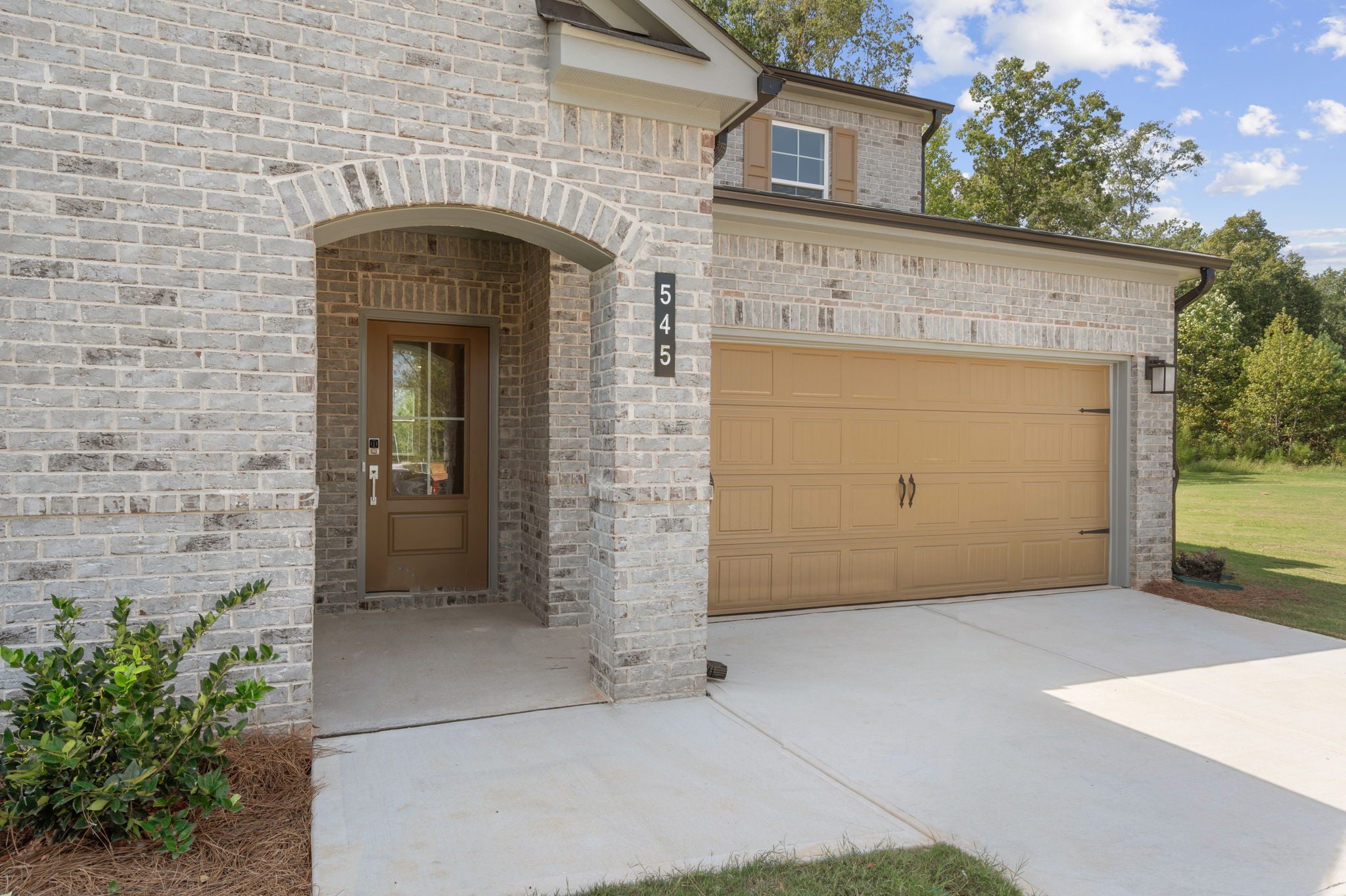 A building with a garage.