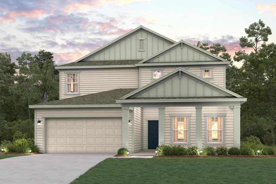 A house with a garage with American Gothic House in the background.