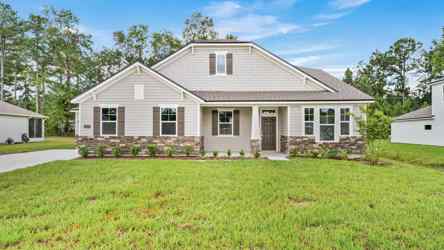 River Birch Lot 587 Front Exterior with Stone at NorthShore in Kingsland