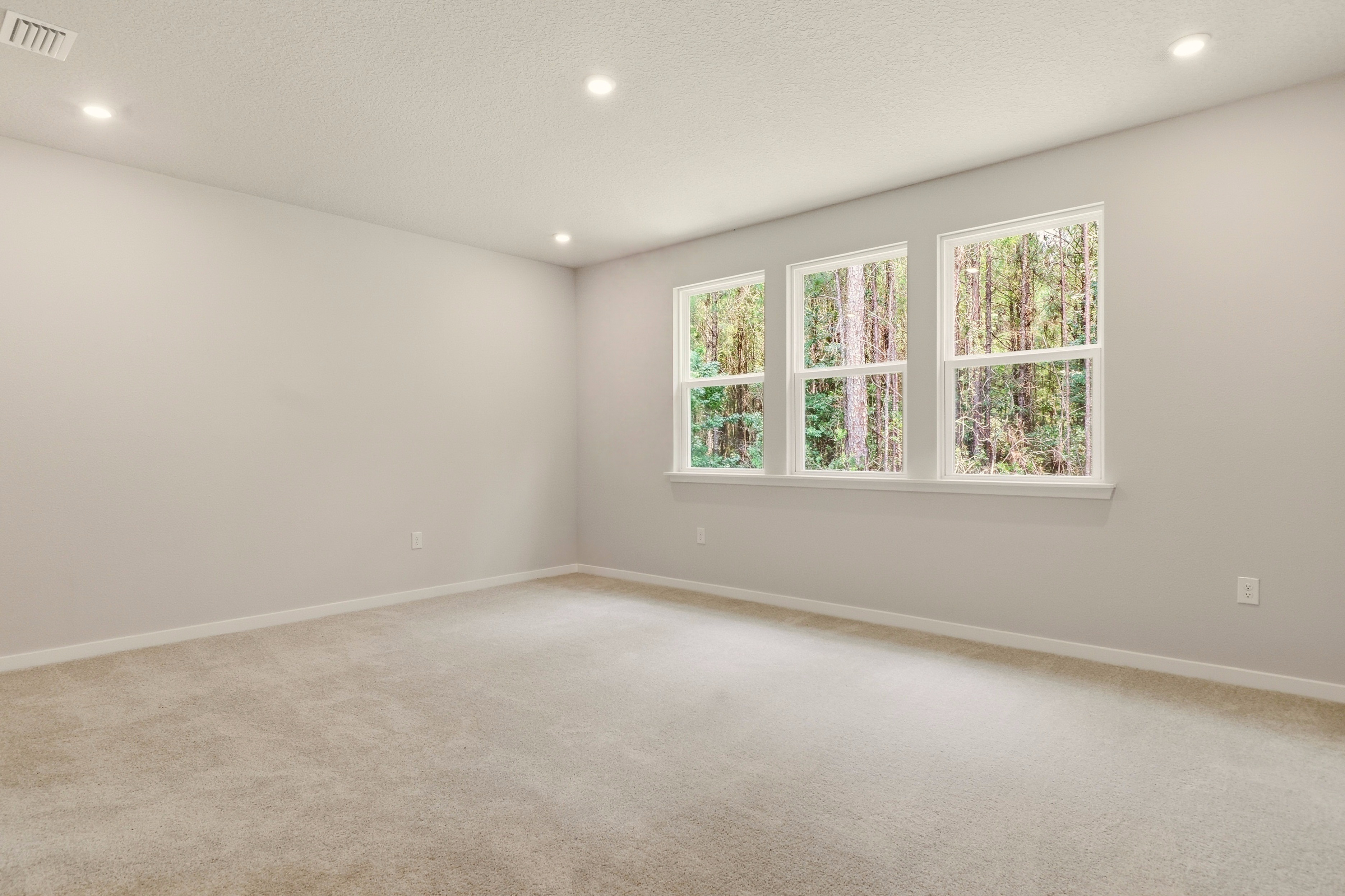 A room with a window and a carpet.