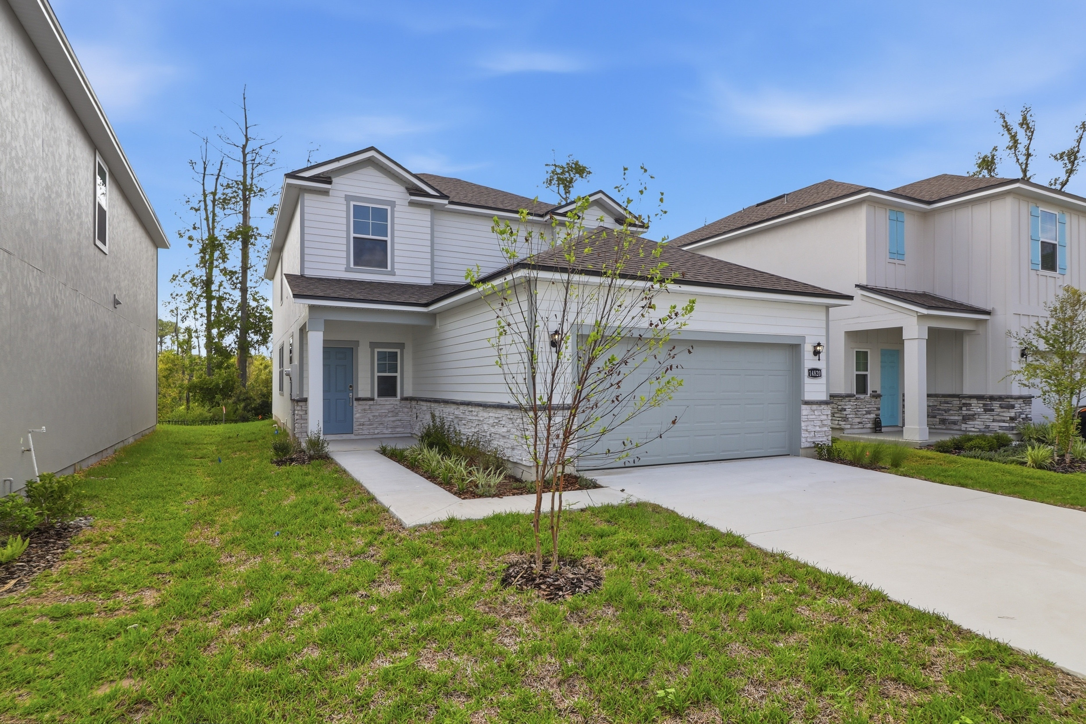 A house with a driveway.
