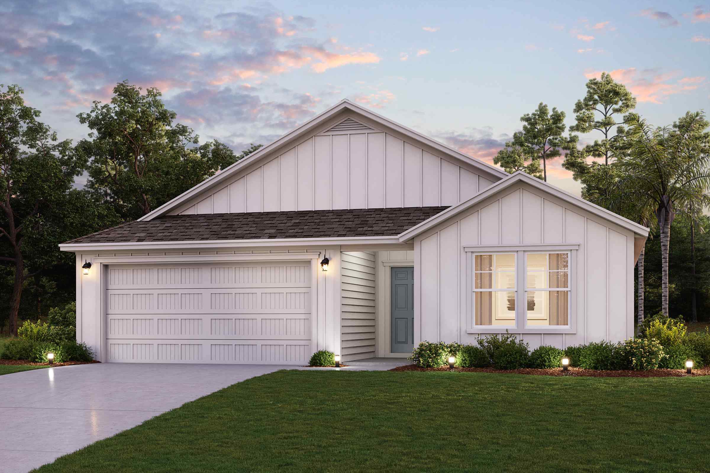 A house with a garage with American Gothic House in the background.
