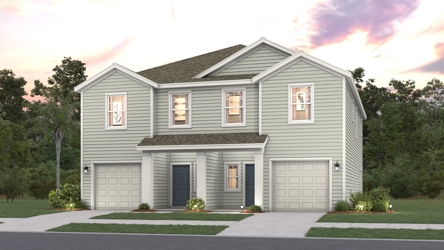 A house with garages and trees.