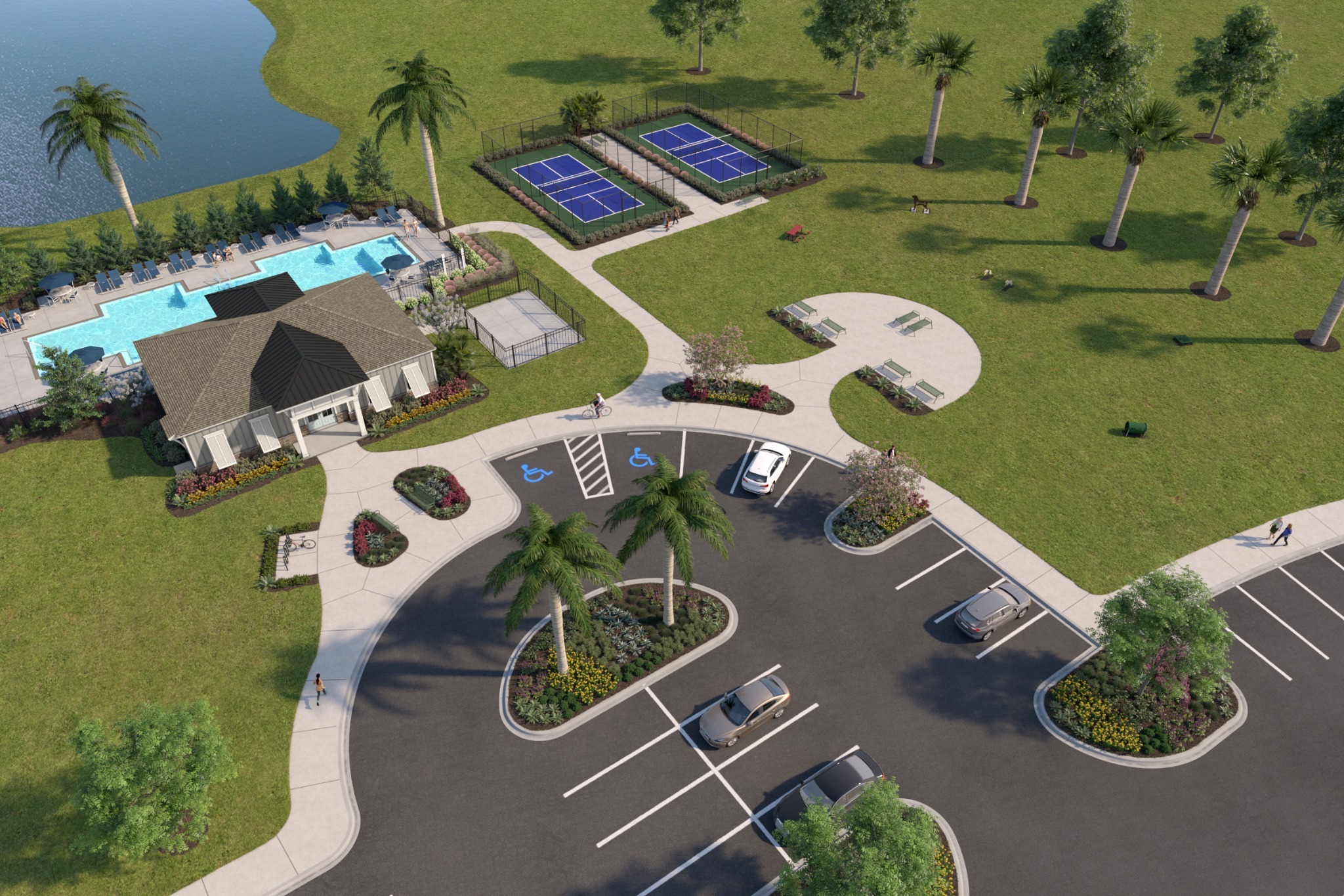 A high angle view of a swimming pool.