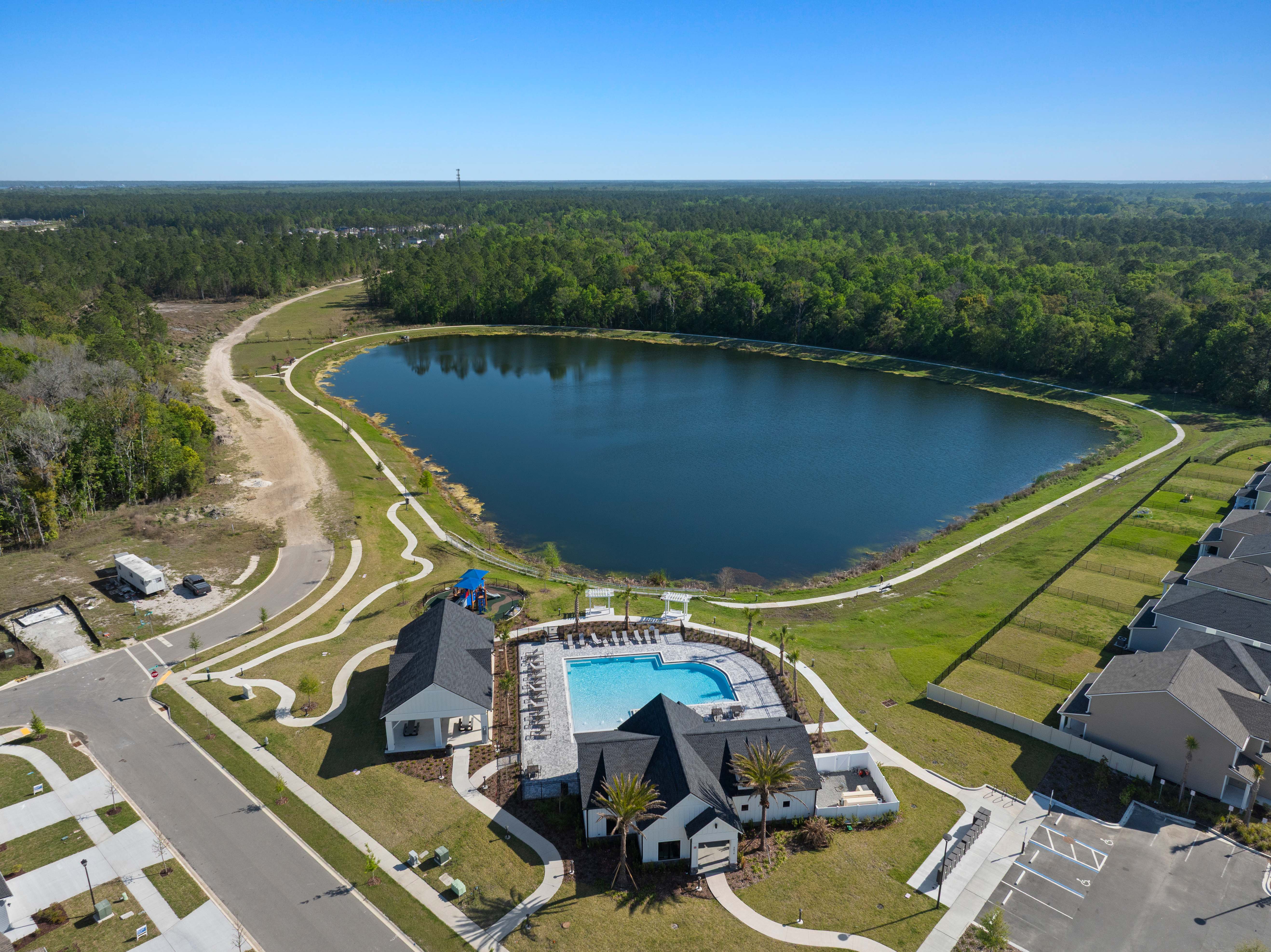 A high angle view of a dam.