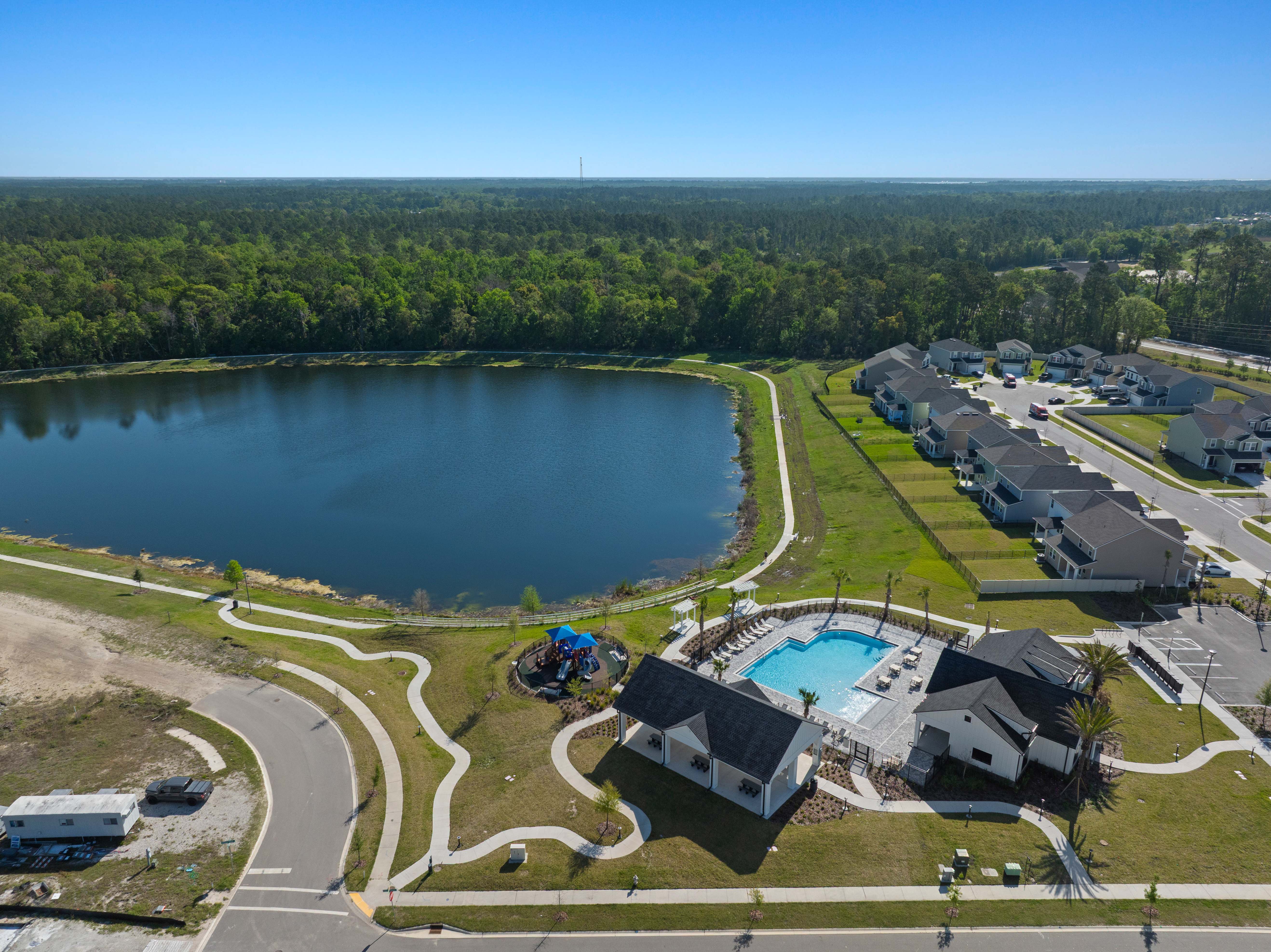 A large building next to a body of water.