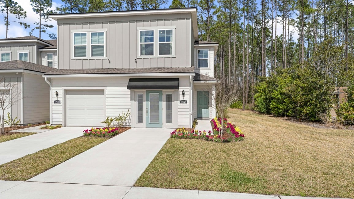 A house with a driveway.