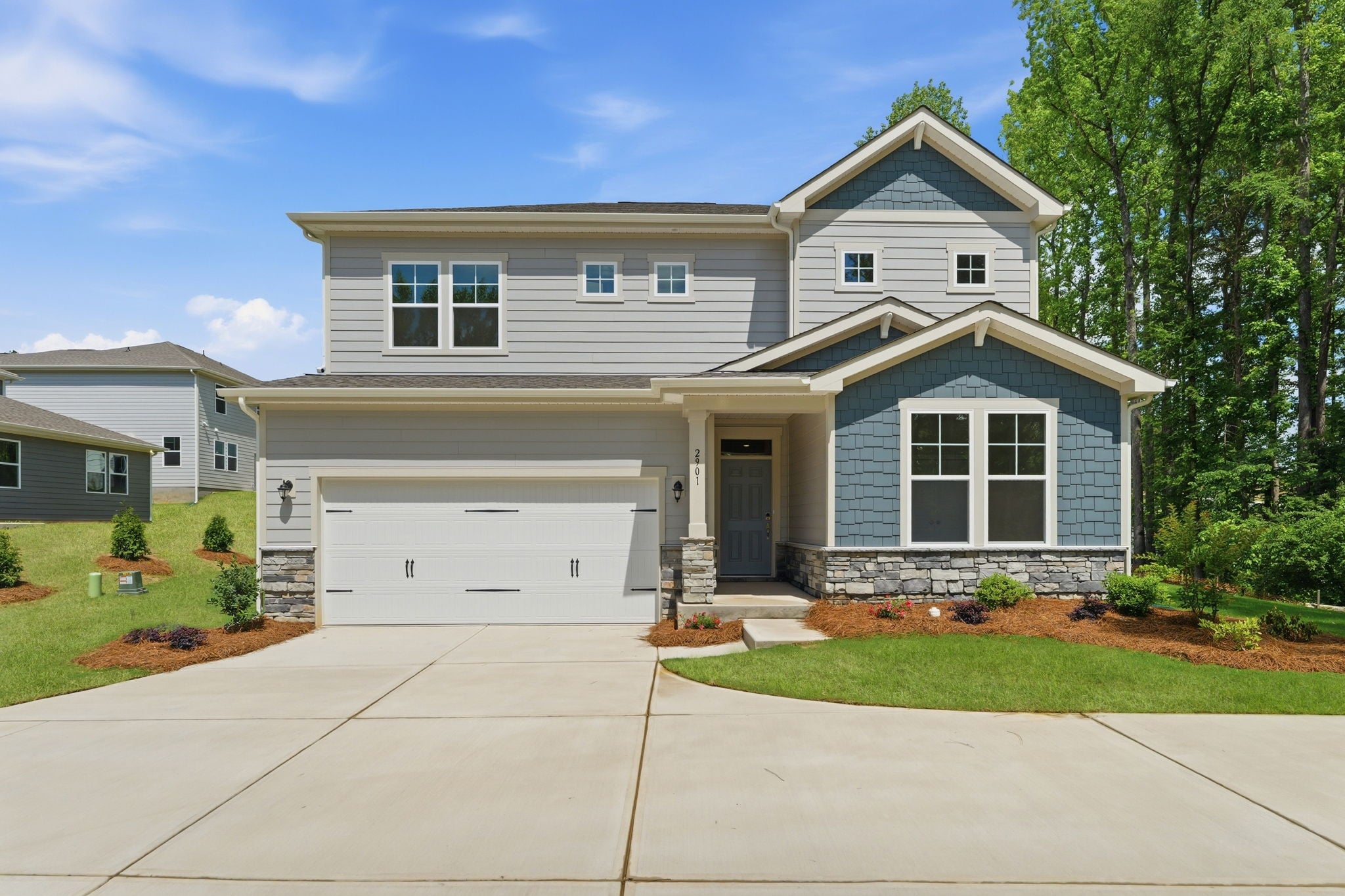 A house with a garage.