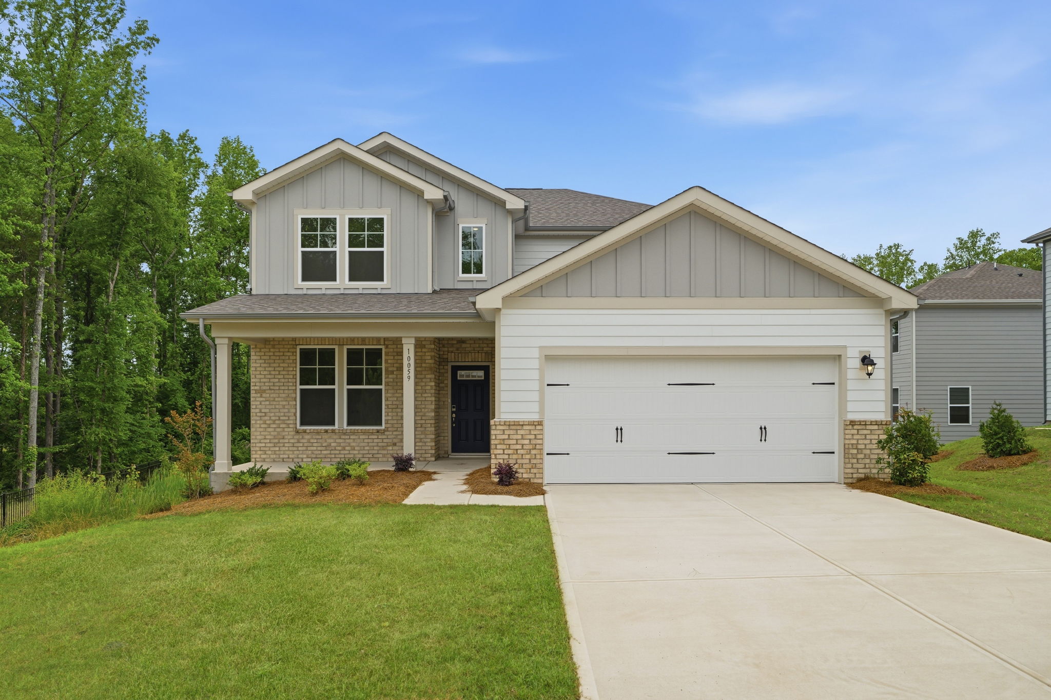 A house with a garage.