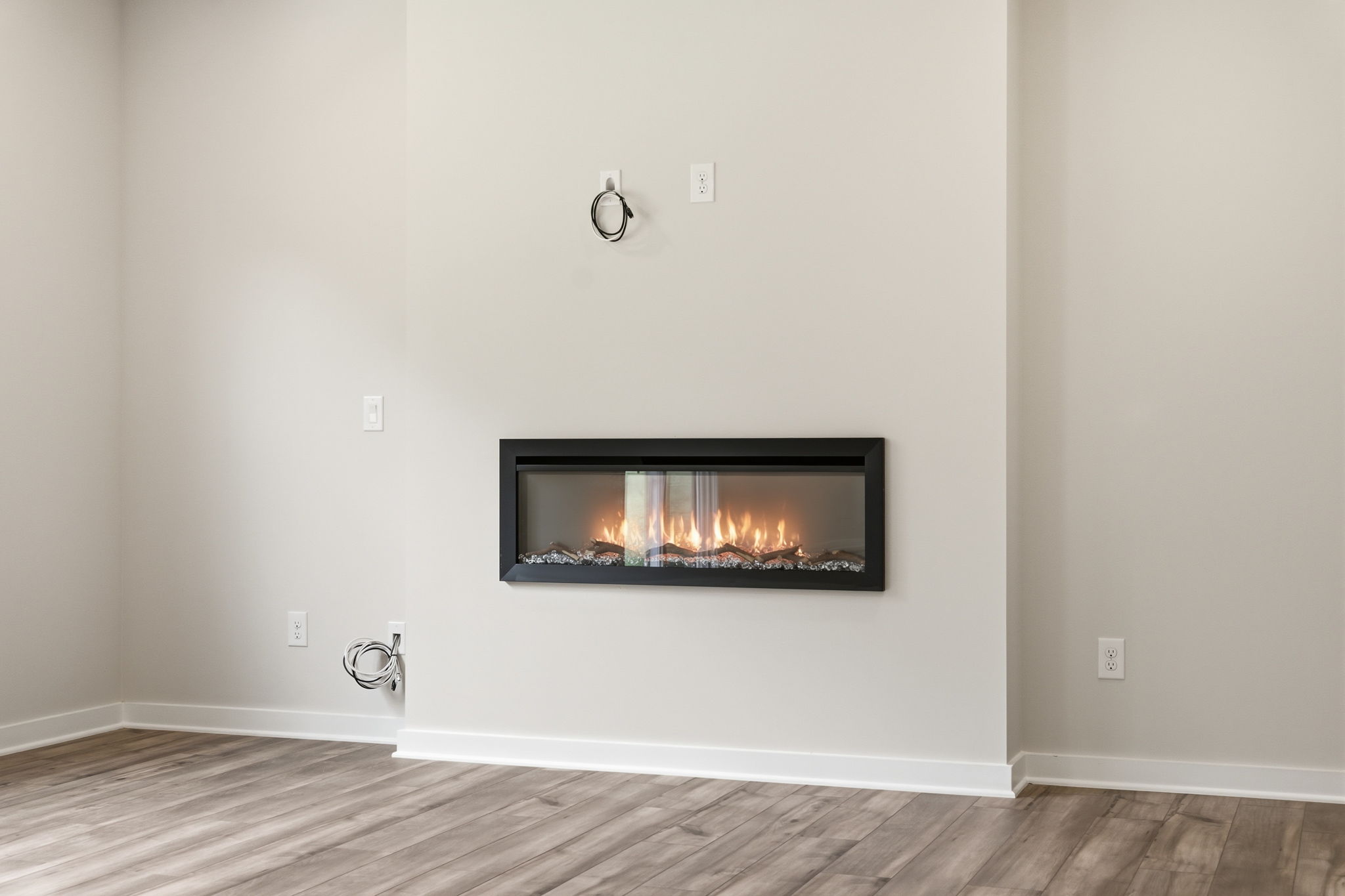 A fireplace in a room.
