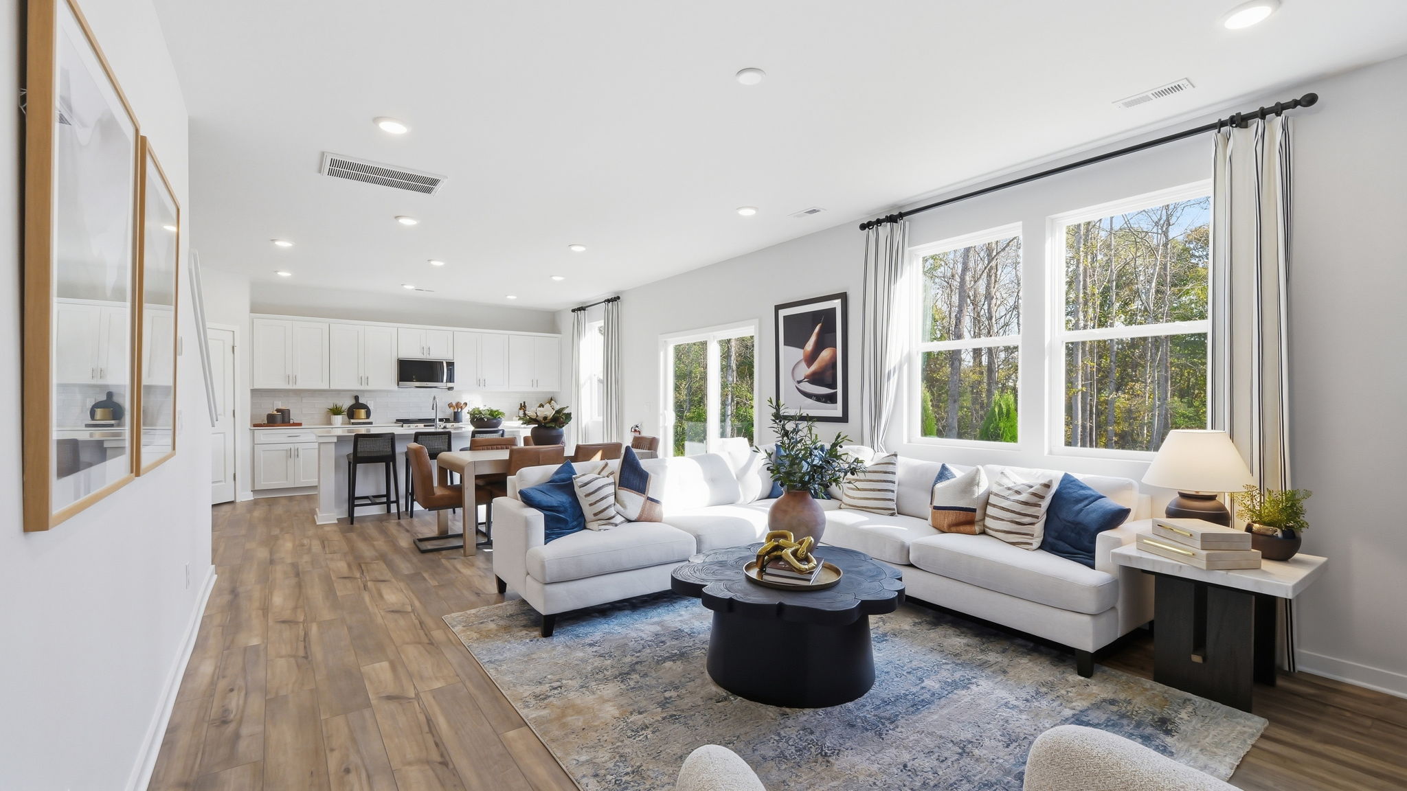 A living room with a large window.