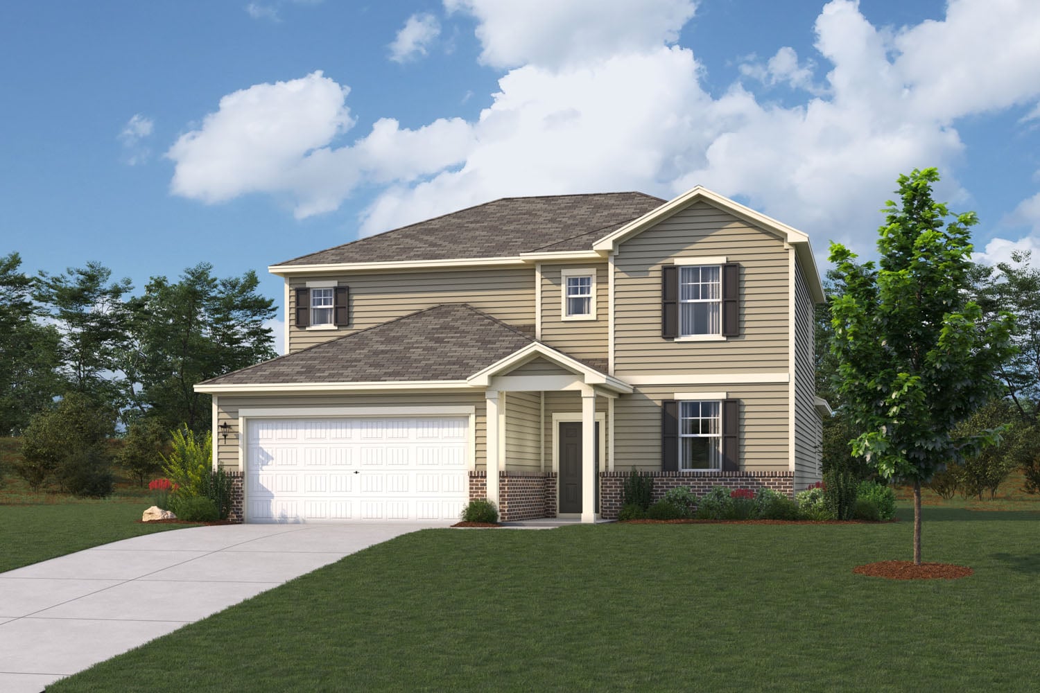 A house with a large front yard.