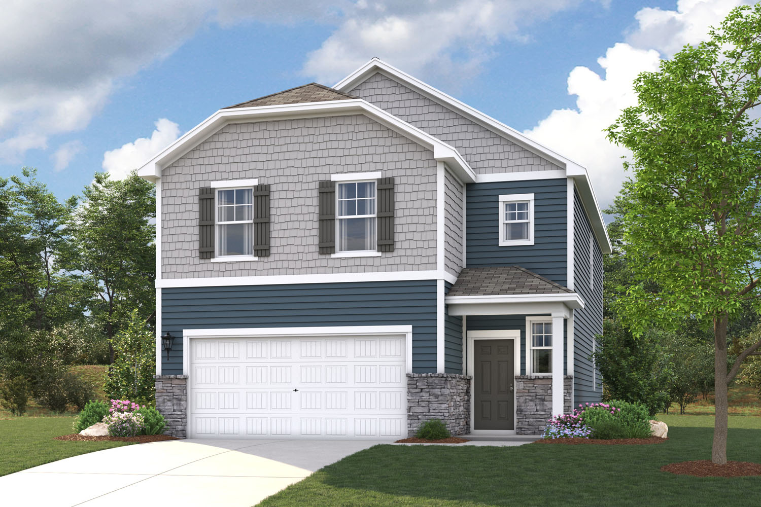 A house with a garage.
