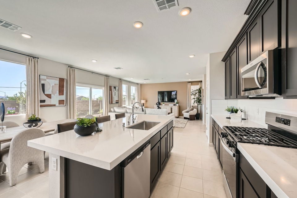 A kitchen with a large island.