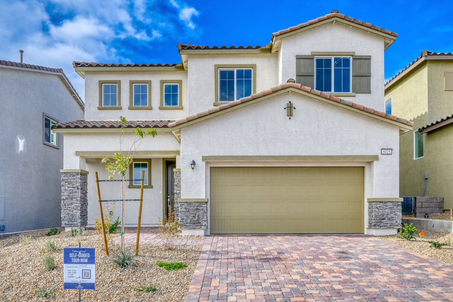 A building with a garage.