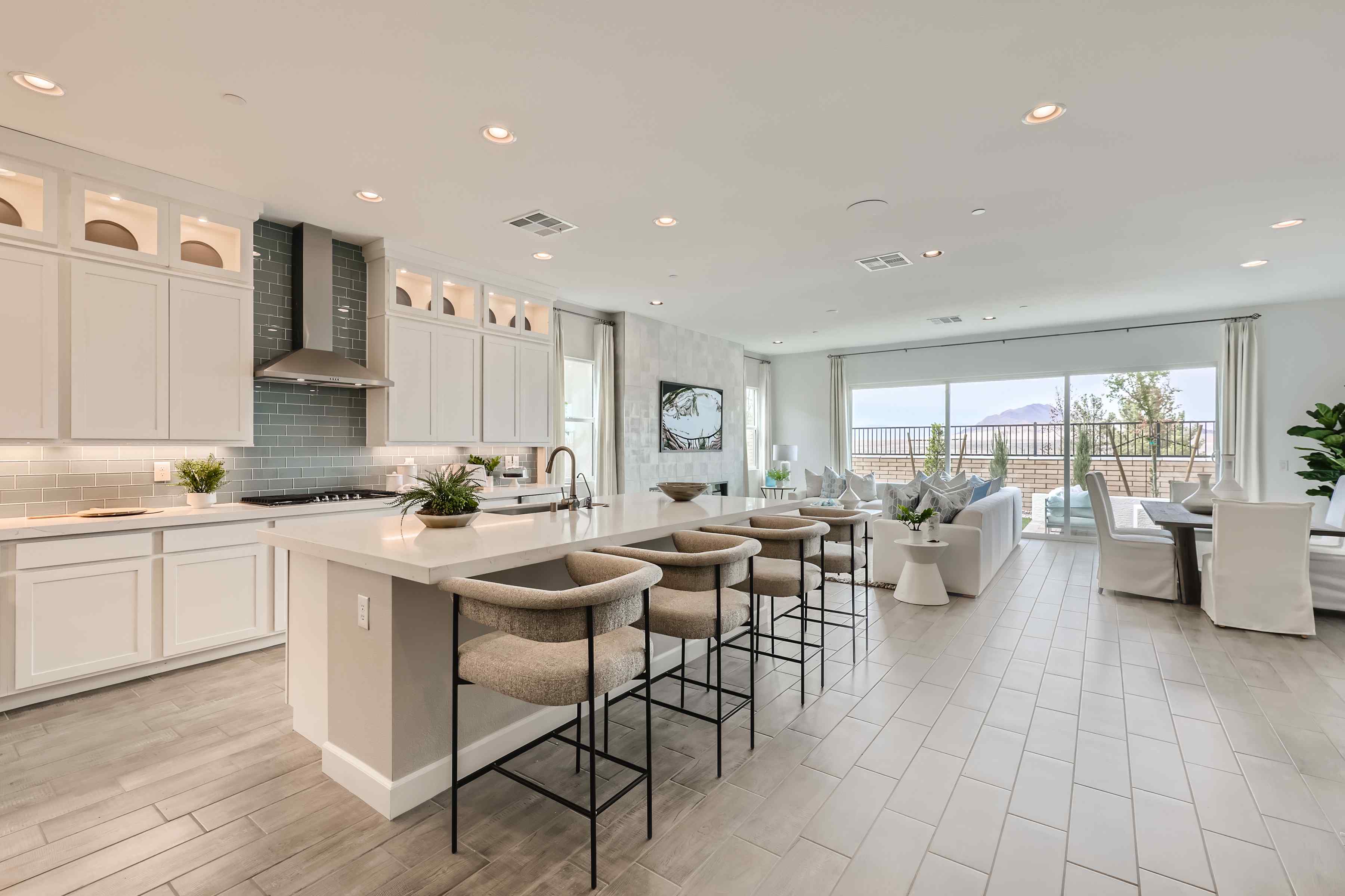 A kitchen with a large island.