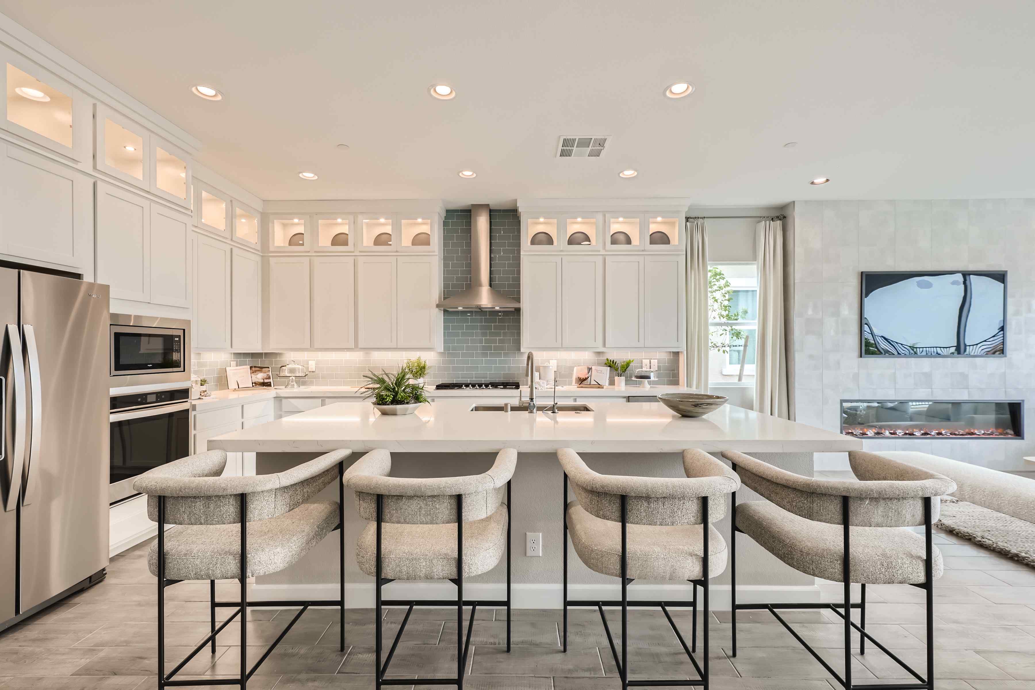 A kitchen with a large island.